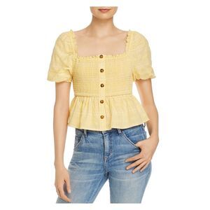 THE FIFTH LABEL Womens Top Yellow Short Sleeve Square Neck Plaid Juniors XS